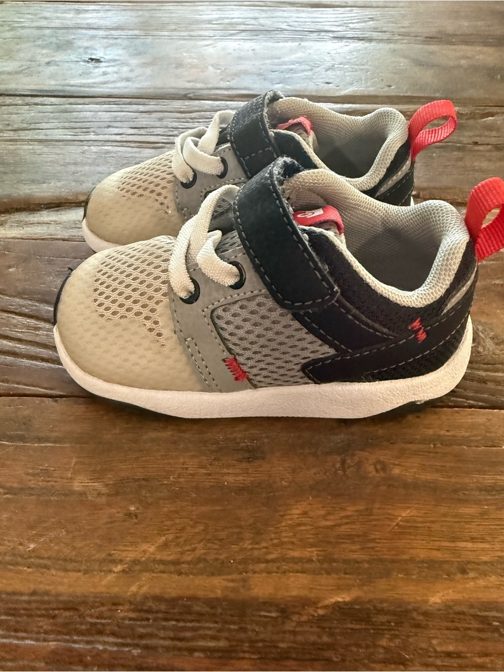 See Kai Run Kids Summit Grey and Black Athletic Sneakers with Red Accents